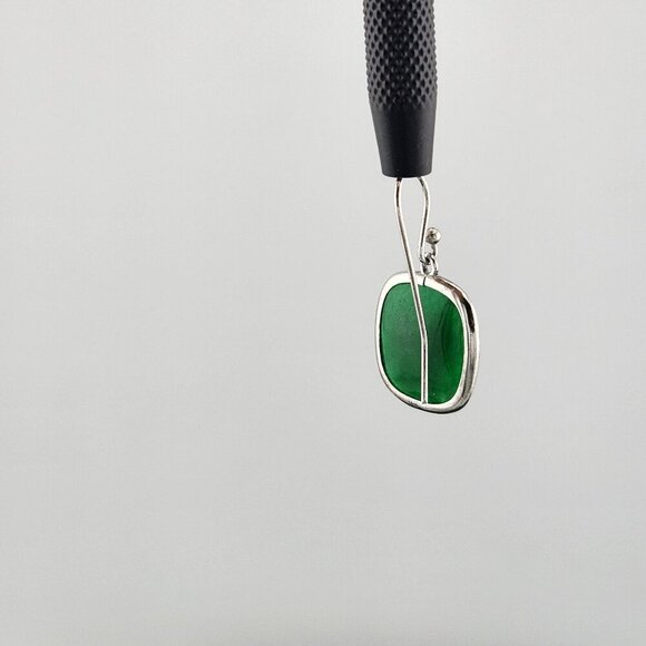 Square Green Jade Earrings in Sterling Silver 925 – Timeless & Chic - Picture 4 of 12